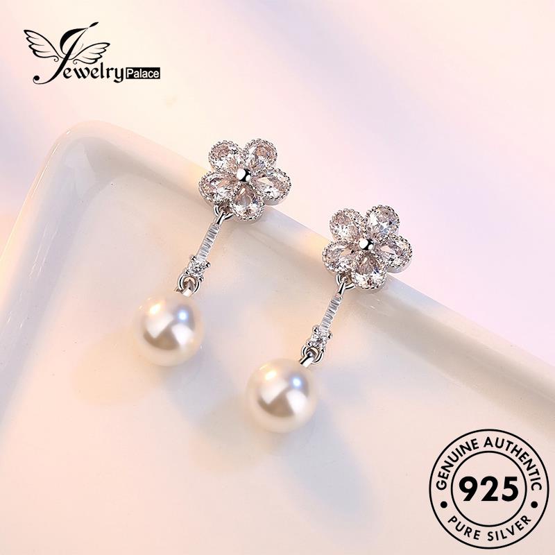 Jewelrypalace Asli Stud Plum Perak Mekar Anting Wanita925Mutiara Retro E499