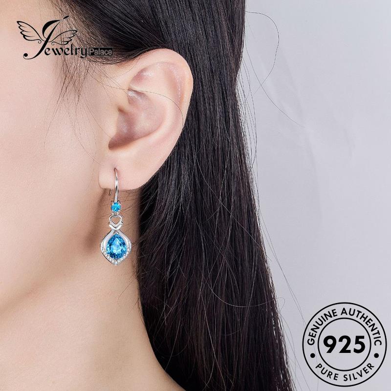 Jewelrypalace Wanita925 Anting Tetes Perak Bentuk Lembut Sapphire Hook Asli E507