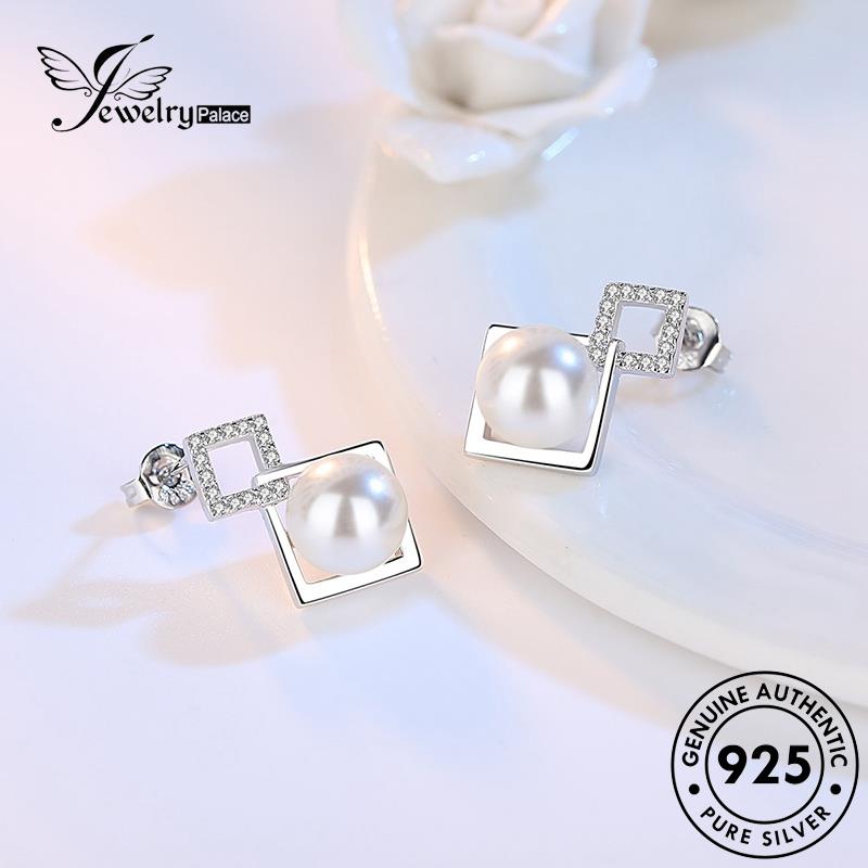 Jewelrypalace925mutiara Stud Anting Persegi Kepribadian Asli Wanita Perak E558