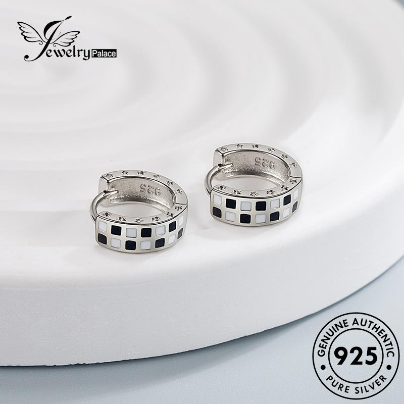 Jewelrypalace Hoop Personality Checkerboard925 Wanita Anting Perak Asli E773