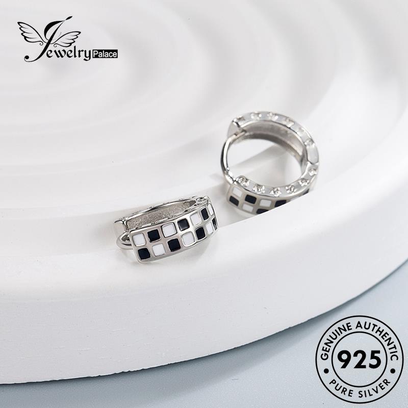 Jewelrypalace Hoop Personality Checkerboard925 Wanita Anting Perak Asli E773