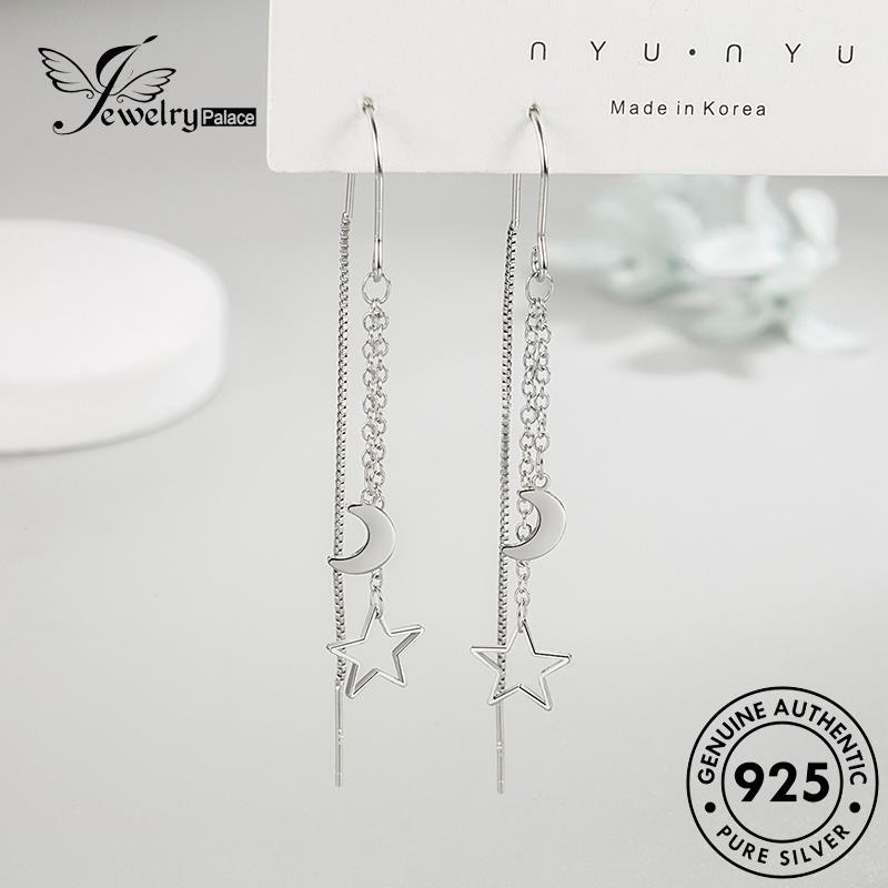 Jewelrypalace Anting Perak925 Anting Drop Moon Wanita Hollow Asli E754
