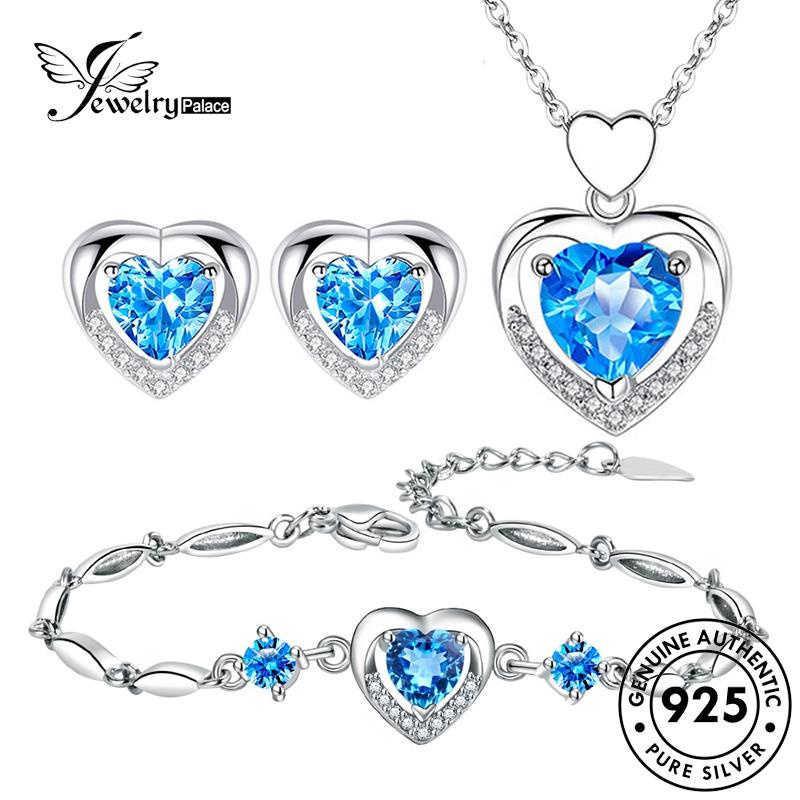 Jewelrypalace Bentuk Kalung Wanita Hati Perak Safir Set Asli925 S26