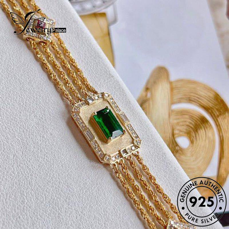 Jewelrypalace Perak Wanita Asli Gelang Square Emerald925 Emas B308