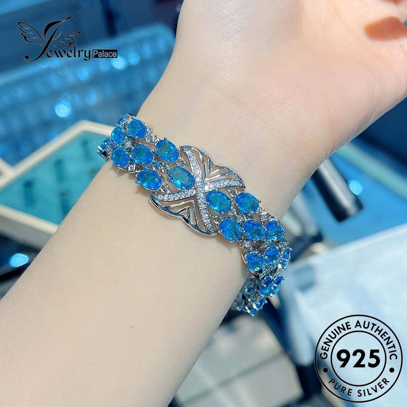 Jewelrypalace 925 Aquamarine Perak Wanita Gelang Persegi Asli B530