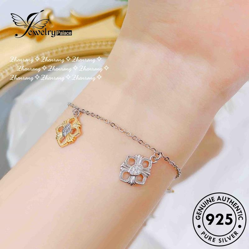 Jewelrypalace Daun Berlian Wanita Gelang Moissanite Perak Clover925Original Four B314