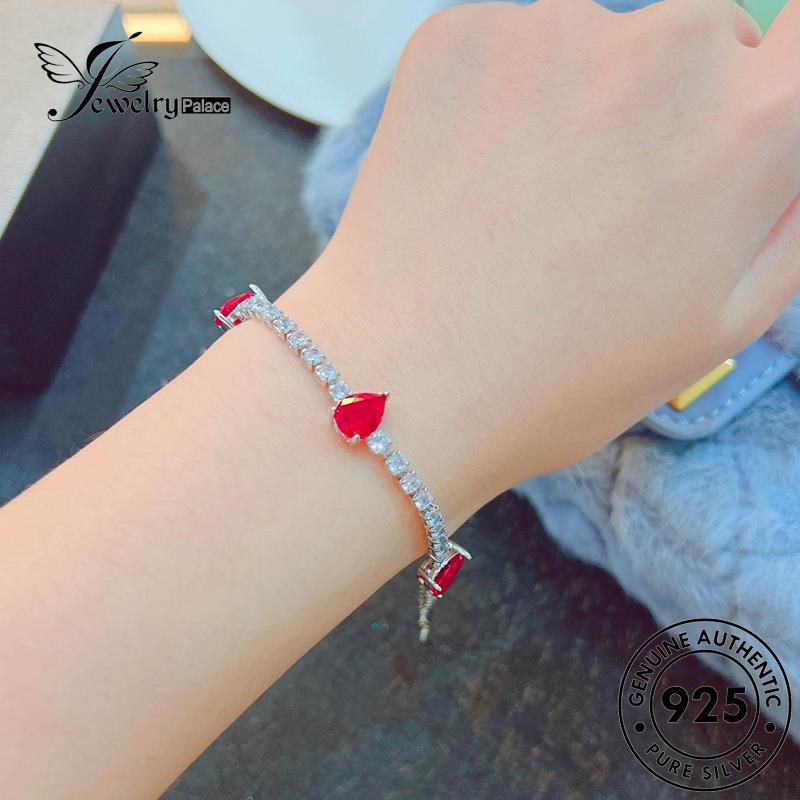 Jewelrypalace Bentuk Asli Wanita Pir925Gelang Modis Perak Berlian Kristal Pink B587