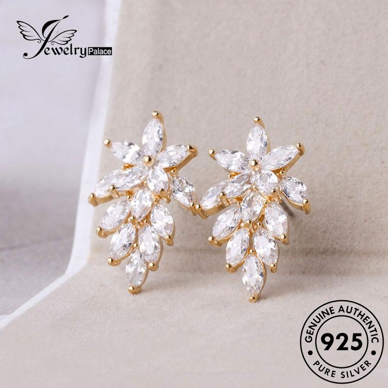 Jewelrypalace Perak Moissanite Wanita Daun Emas Asli Anting Tusuk925 Berlian E157