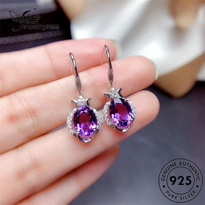 Jewelrypalace Perak Amethyst Wanita Kait Emas Asli925 Anting Oval E181