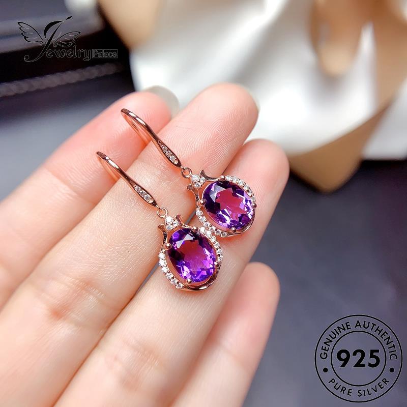 Jewelrypalace Perak Amethyst Wanita Kait Emas Asli925 Anting Oval E181