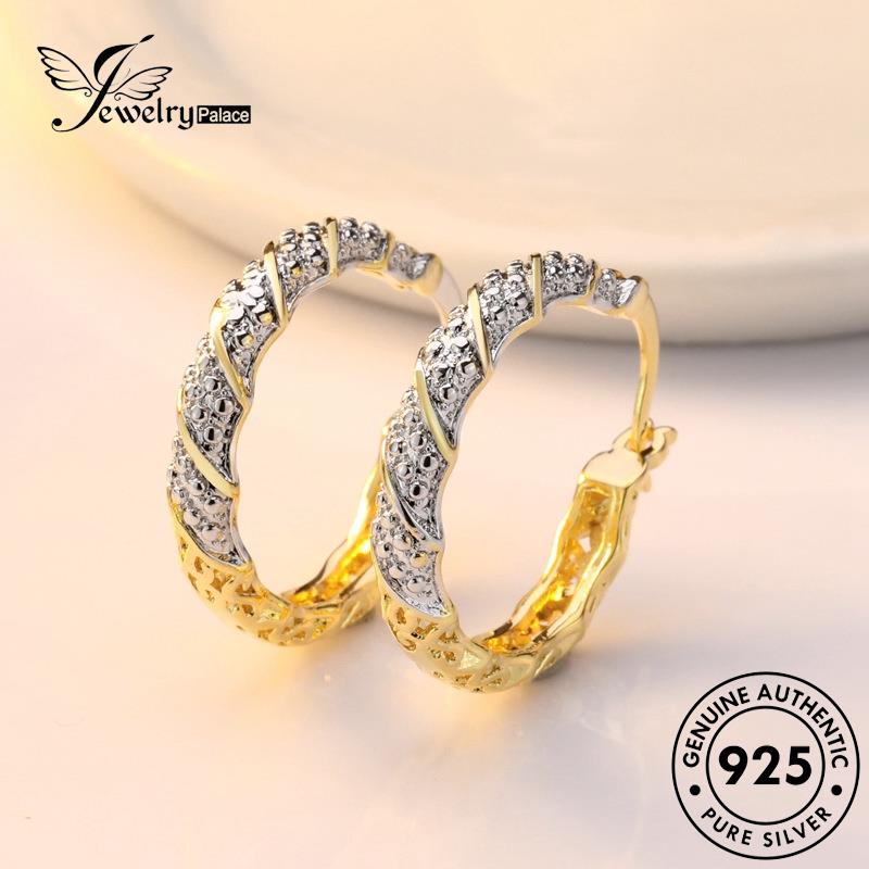 Tempat Perhiasan Wanita Hollow925 Hoop Silver Anting Emas Keluar Asli E396