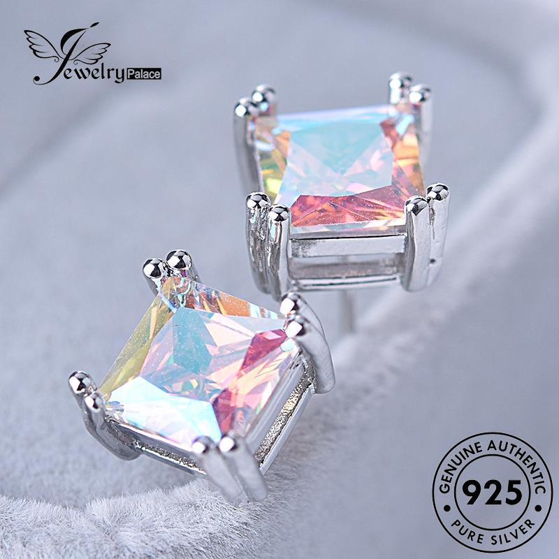 Jewelrypalace Anting Perak Moissanite Tusuk Wanita Square Berlian Asli925 E334