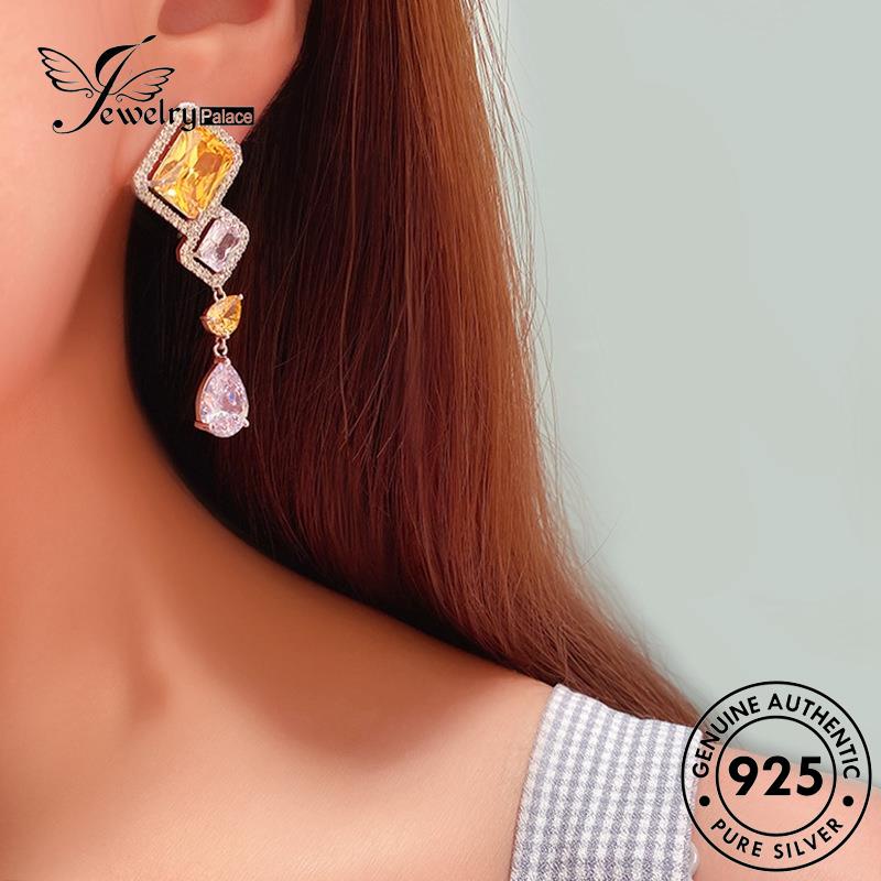 Jewelrypalace Anting Citrine Square Perak Wanita Asli925 Stud E821