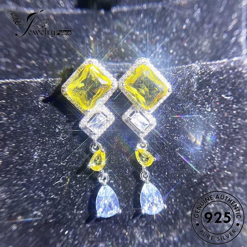 Jewelrypalace Anting Citrine Square Perak Wanita Asli925 Stud E821