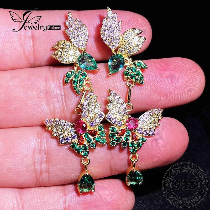 Jewelrypalace Butterfly Asli925 Berlian Perak Pink Gold Anting Wanita Stud Kristal E828