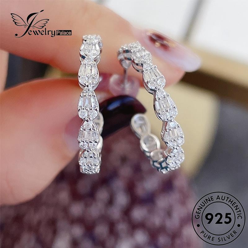 Jewelrypalace Anting Moissanite Hoop Berlian Wanita925 Perak Asli Bulat E896