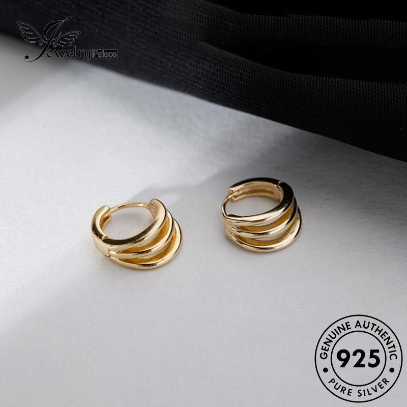 Jewelrypalace Perak Asli Anting Tiga Wanita Gold Rings Hoop925 E897