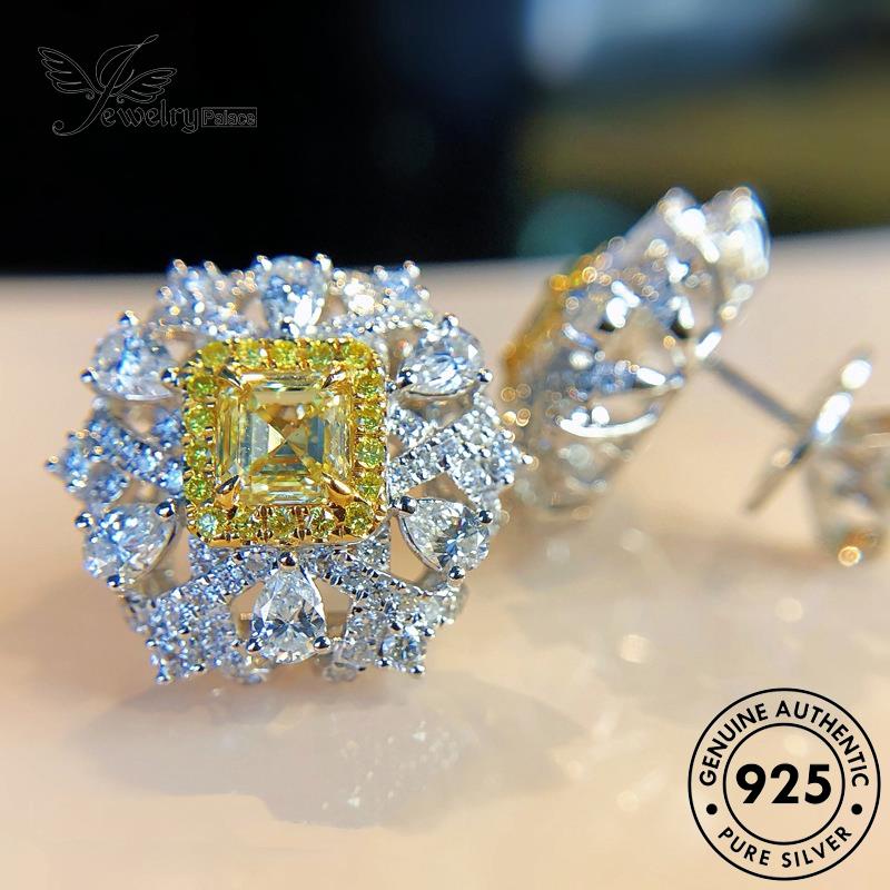 Jewelrypalace925 Wanita Asli Anting Persegi Silver Stud Citrine E884