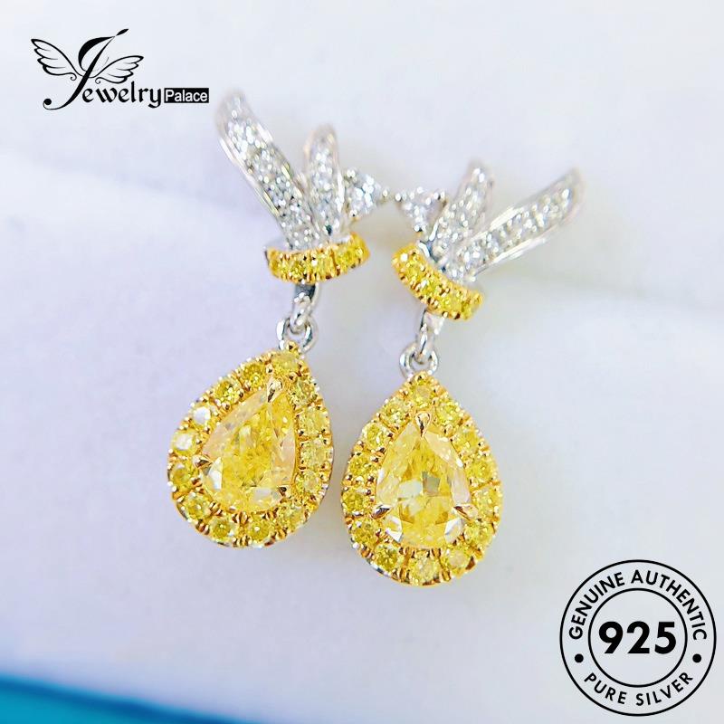 Jewelrypalace Perak Citrine Drop Stud Wanita925Bentuk Anting Asli E885