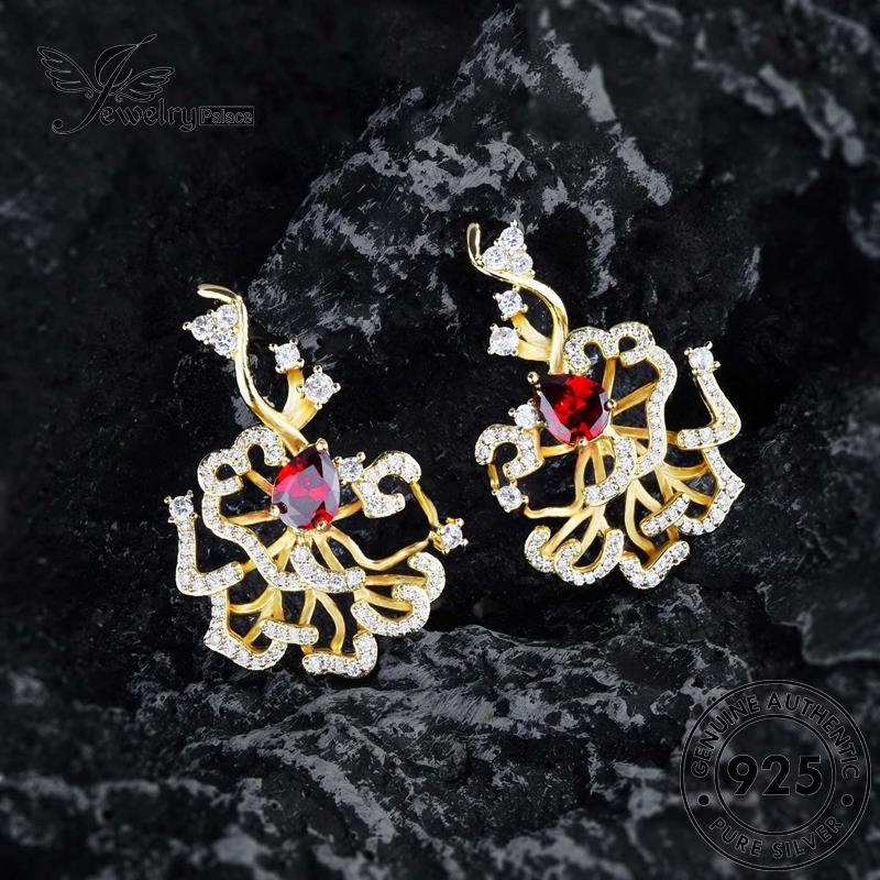 Jewelrypalace Anting Tusuk Drop925 Asli Bentuk Ruby Gold Wanita Perak E980