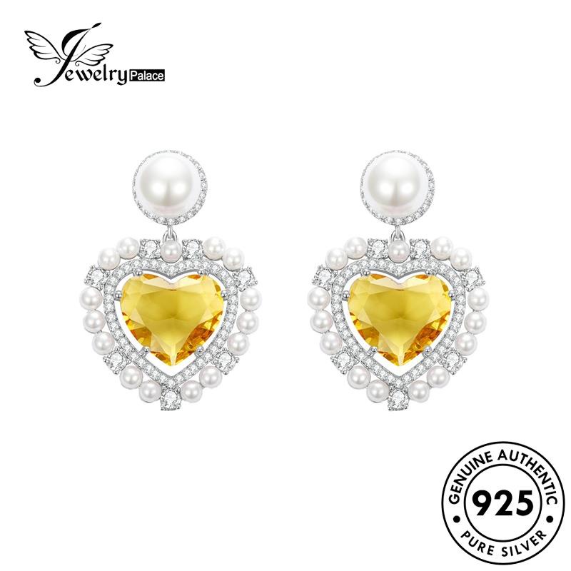 Jewelrypalace Anting Perak Pink Stud Love Berlian Kristal Asli Wanita925 E1004