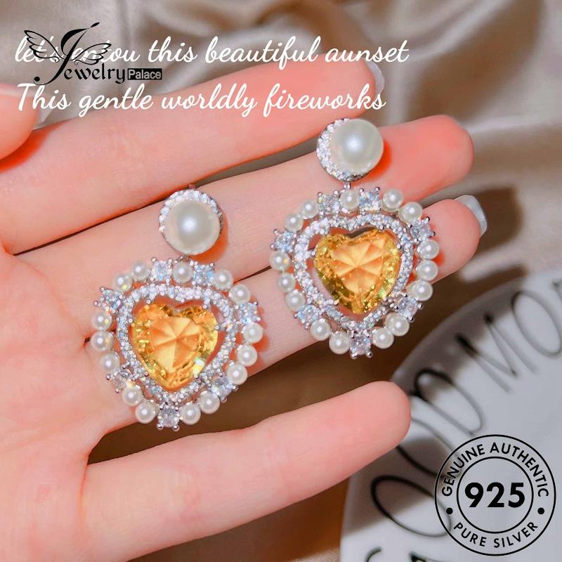 Jewelrypalace Anting Perak Pink Stud Love Berlian Kristal Asli Wanita925 E1004