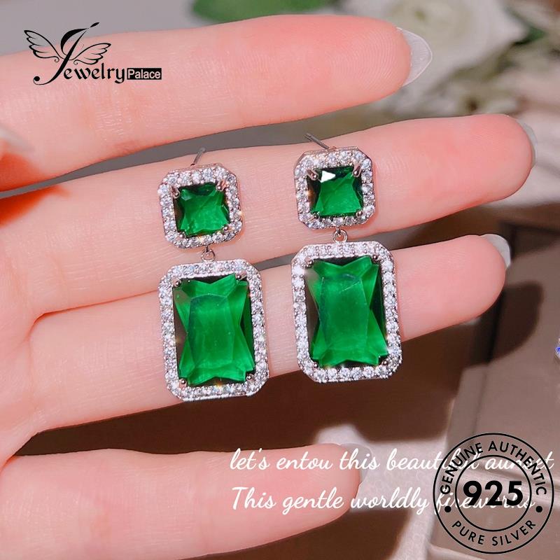 Jewelrypalace Stud Emerald Perak Wanita925Asli Anting Kolom Kotak E1005