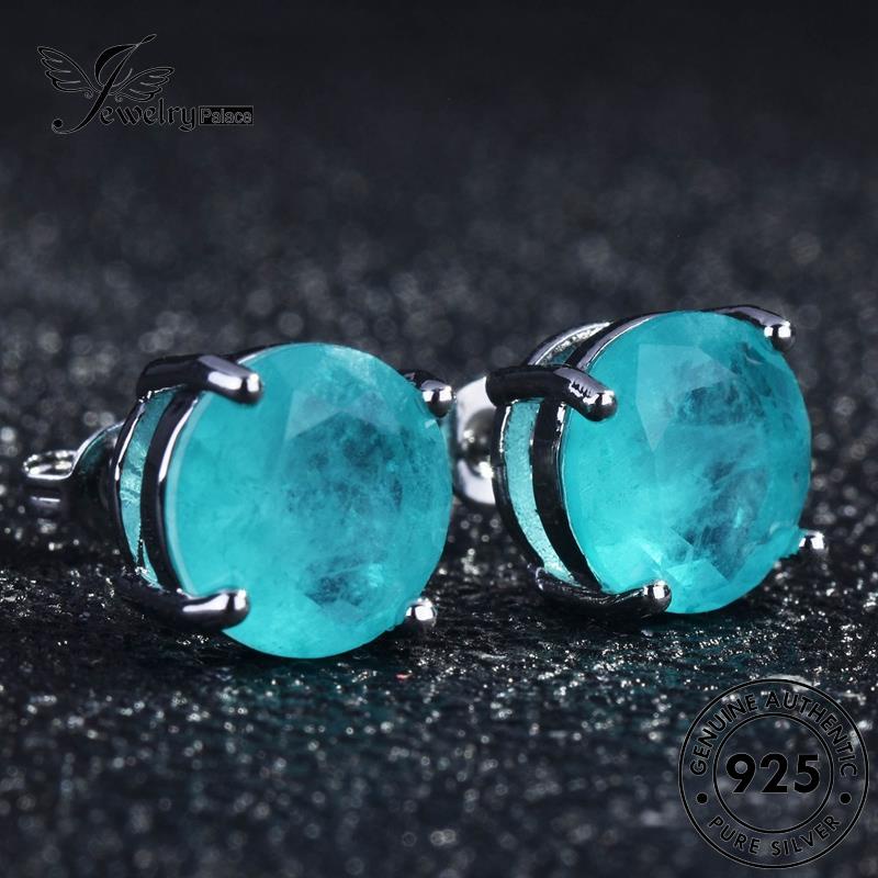 Jewelrypalace Anting Tusuk Aquamarine Perak Wanita Asli Bulat925 E1074