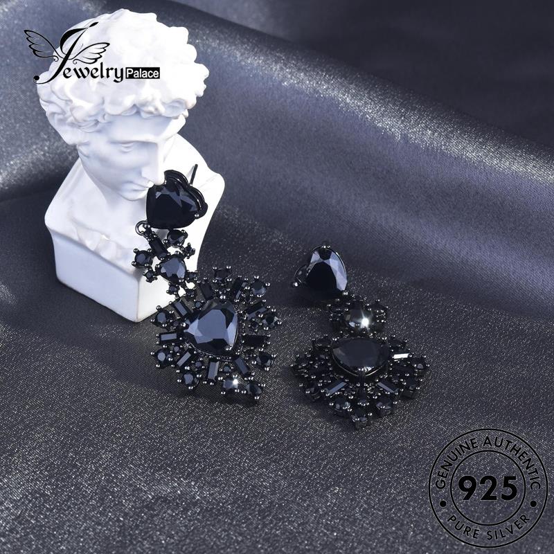 Jewelrypalace Anting925 Hitam Wanita Love Obsidian Asli Berlian Gold Silver Stud E1075