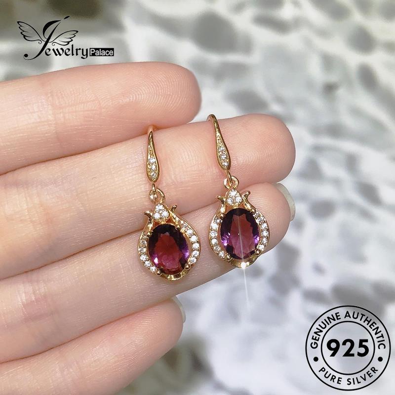 Jewelrypalace Anting Perak Amethyst Wanita925 Kait Asli Gold Oval E1084