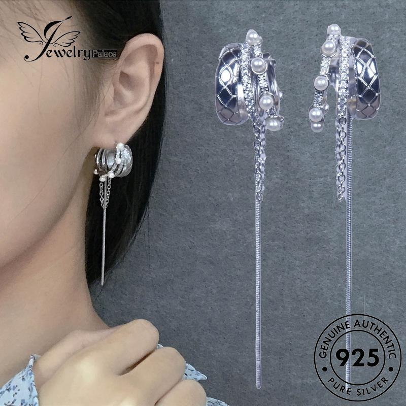 Jewelrypalace Anting Rumbai Mutiara Perak Wanita925 Asli Hoop E1085