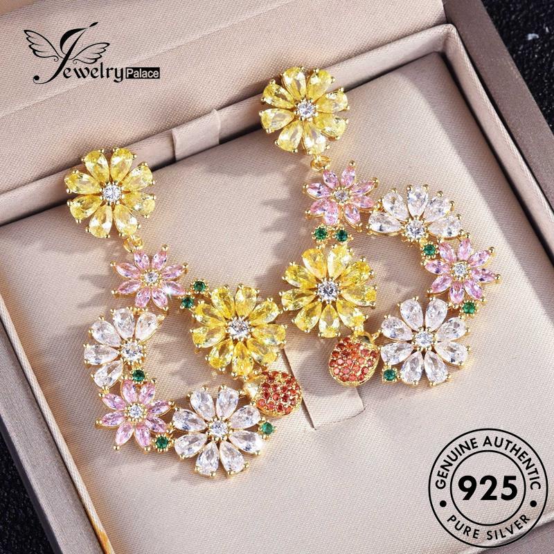 Jewelrypalace Emas The925Bunga Anting Perak Citrine Stud Wanita Asli E1138