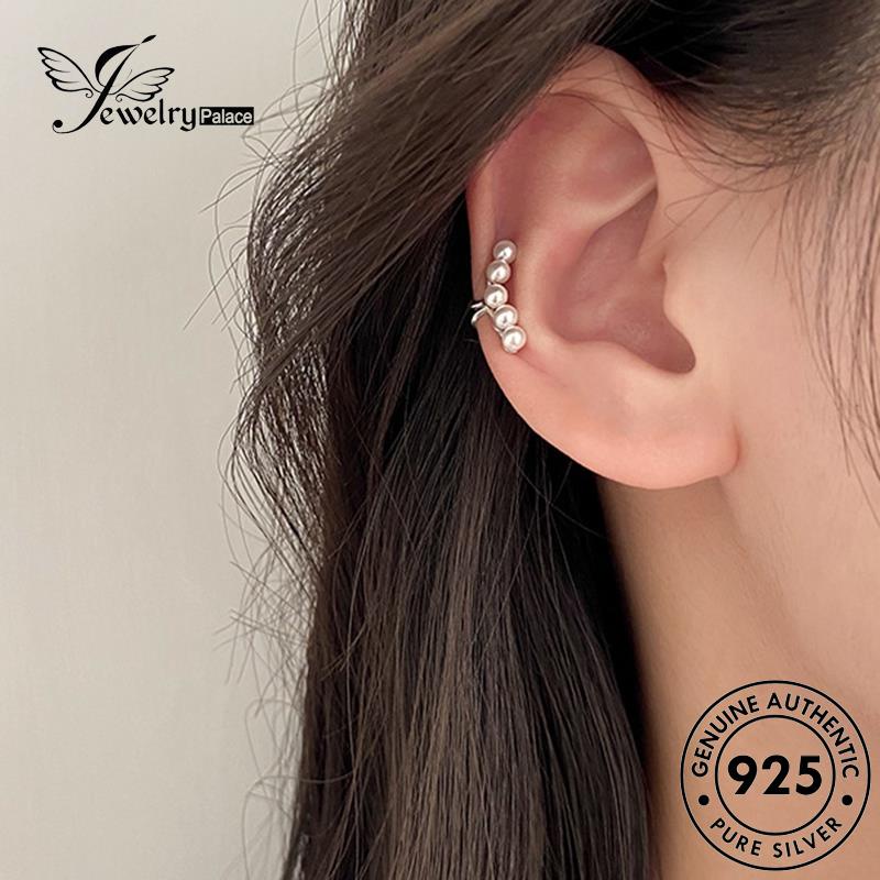 Jewelrypalace925 Bulat Wanita Emas Asli Anting Hoop Mutiara Perak E1139