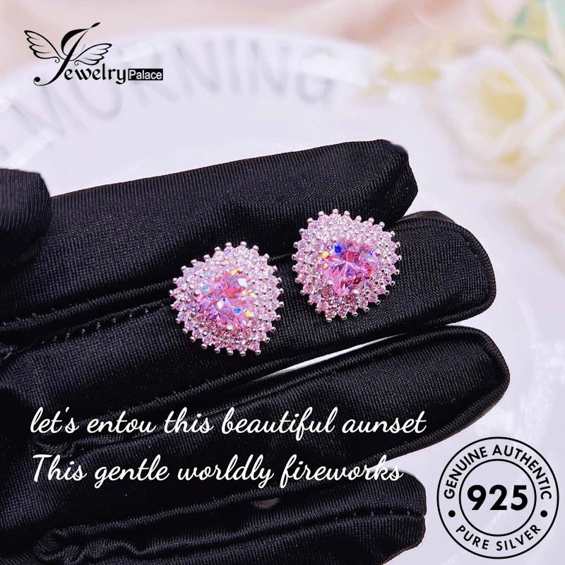 Tempat Perhiasan Wanita Asli Perak Love925 Pink Berlian Anting Tusuk Kristal E1149