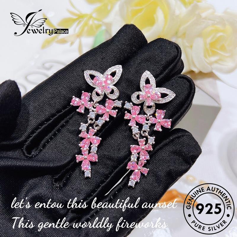 Jewelrypalace Perak925 Anting Kupu Kupu Asli Stud Wanita Kristal Berlian Pink E1157