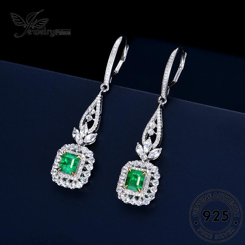 Jewelrypalace Asli Wanita925 Stud Anting Persegi Emerald Perak E1217