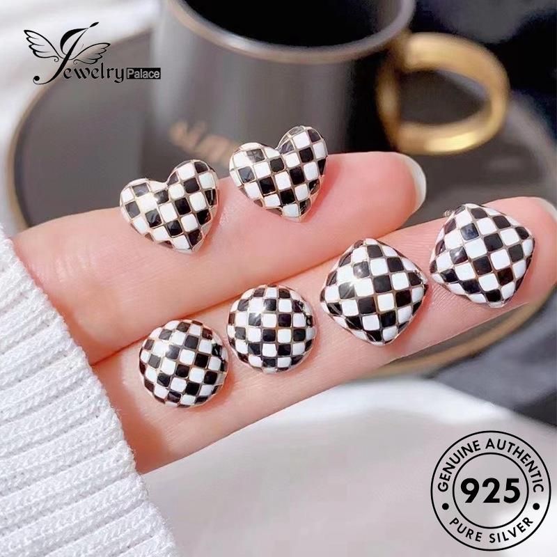 Jewelrypalace Anting Perak Tusuk Asli Wanita925 Checkerboard E1273