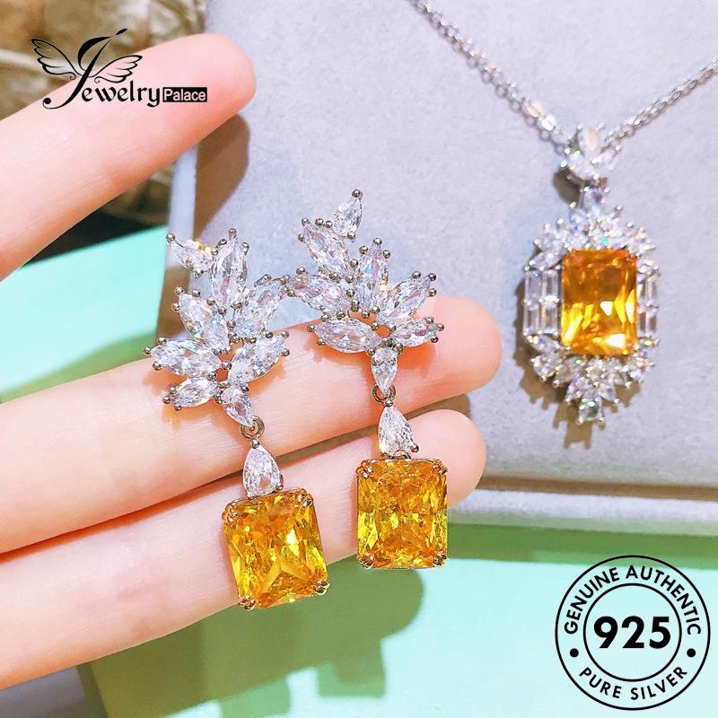 Jewelrypalace Anting Asli Silver Stud Kotak925 Citrine Kolom Wanita E1278