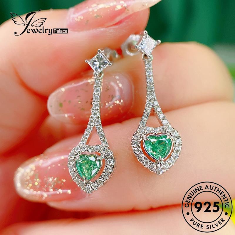 Jewelrypalace925 Anting Perak Tusuk Zamrud Asli Love Wanita E1279