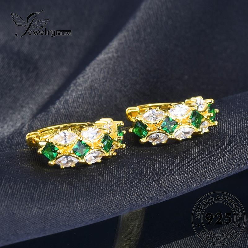 Jewelrypalace Anting Hoop Perak Kuda Wanita925Mata Emas Asli Emerald E1252