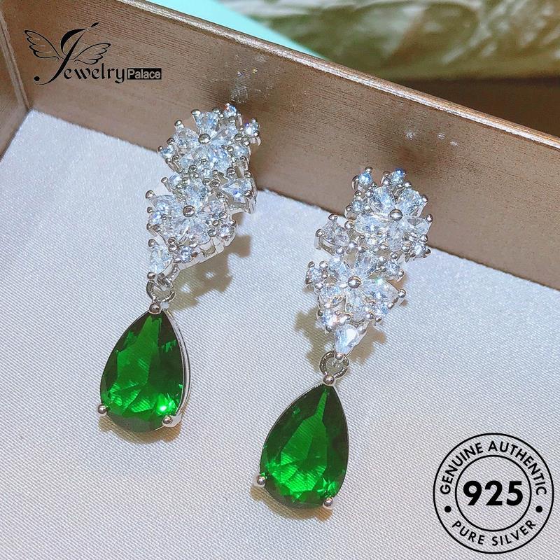 Jewelrypalace Anting Tusuk Bentuk Perak925 Wanita Drop Asli Emerald E1263