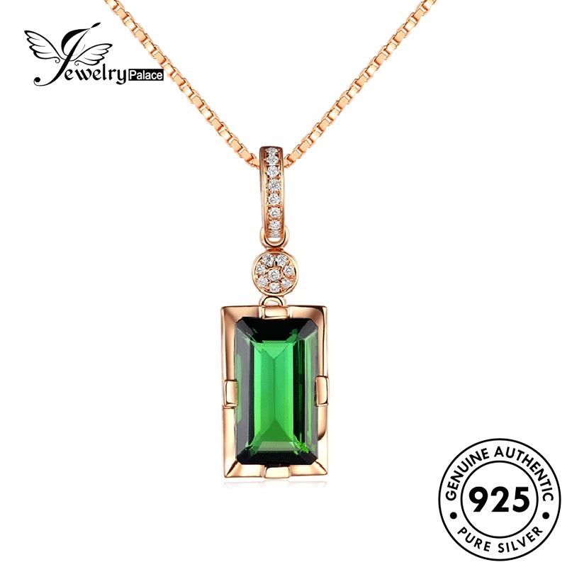 Jewelrypalace Square Original Kalung Perak Wanita Berlian Zamrud Fashion925 Emas N35