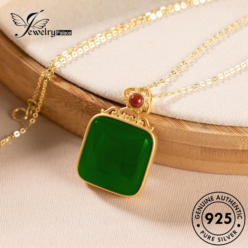 Jewelrypalace Perak Retro Square Jade925 Kalung Wanita Asli N46