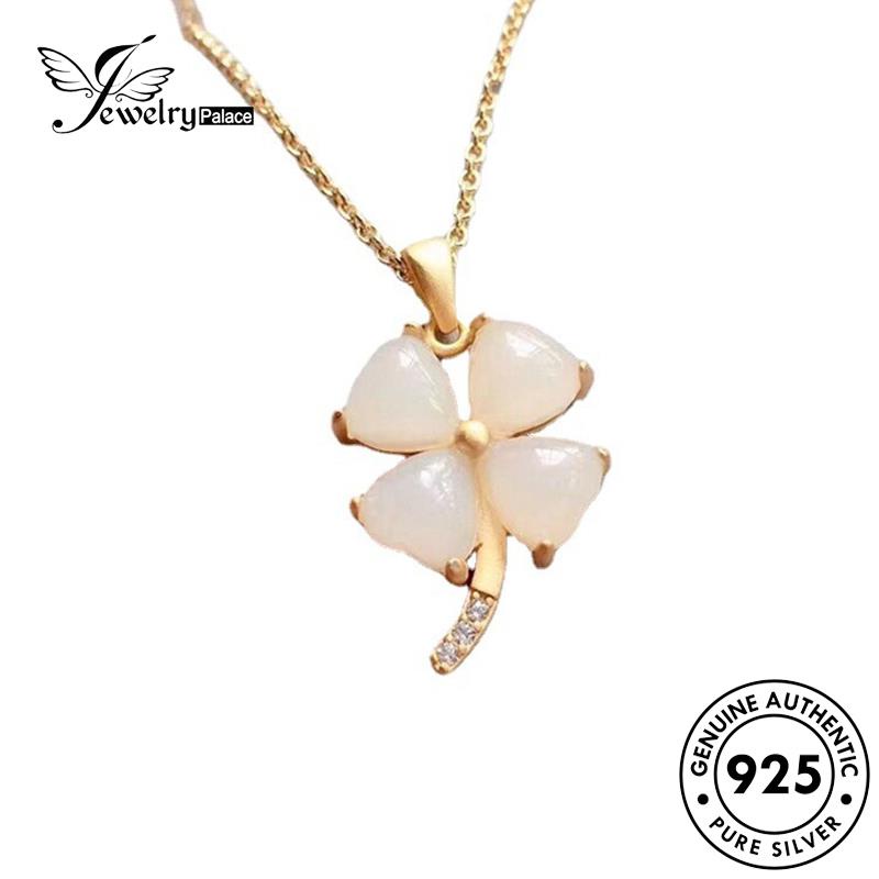 Jewelrypalace Daun Simple Asli Wanita Clover Kalung Giok Empat Perak925 N93