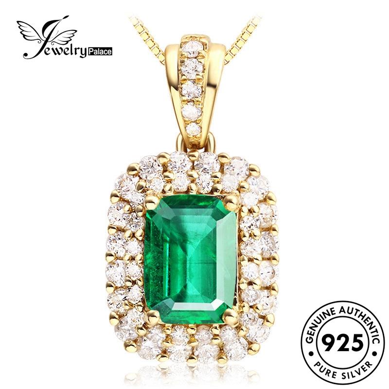 Jewelrypalace 925wanita Kalung Zamrud Persegi Asli Berlian Gold Silver Simple N136