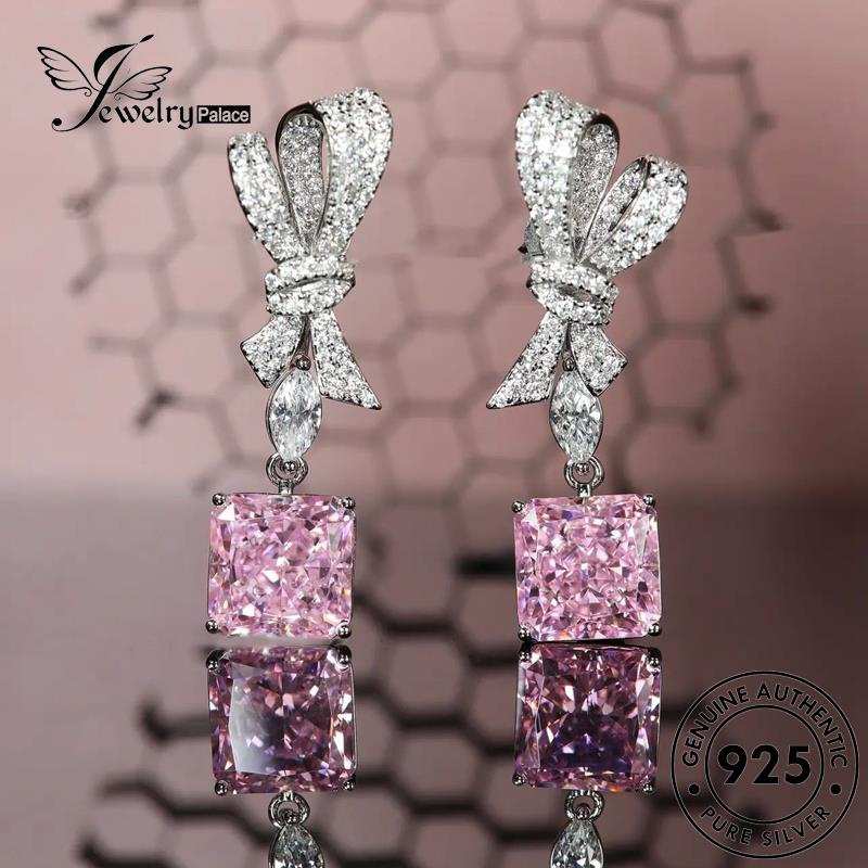 Jewelrypalace Perak Stud Tie Asli Busur Wanita925 Anting Kristal Berlian Pink E1303