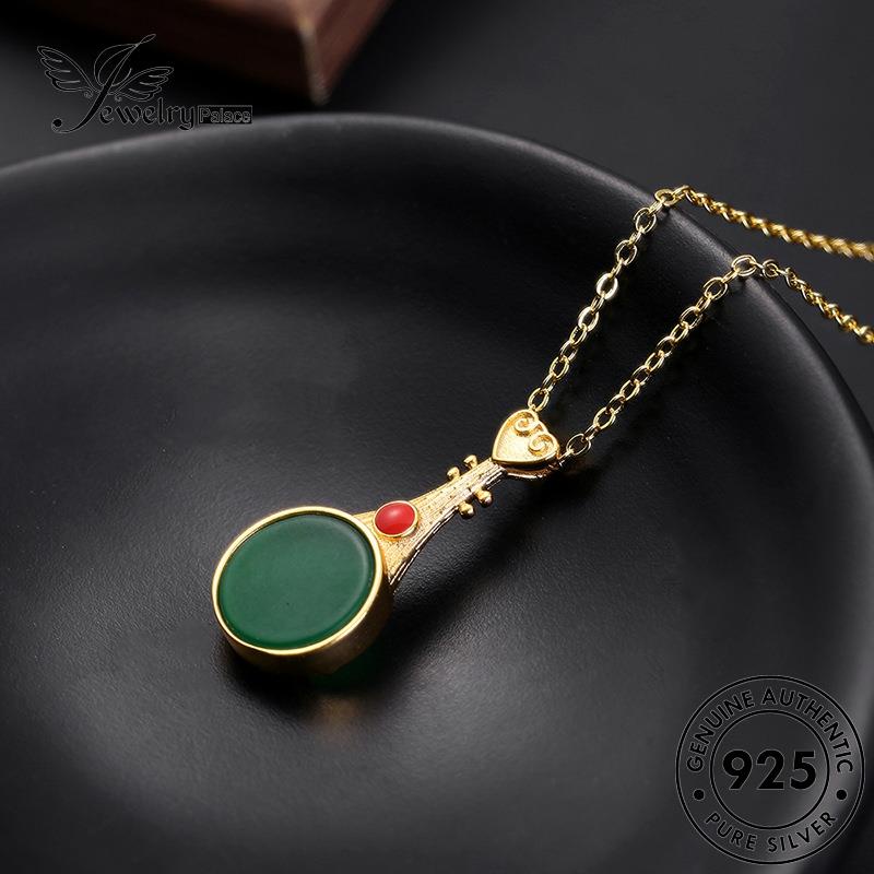 Jewelrypalace Giok Wanita925 Retro Perak Gold Bulat Kalung Asli N663