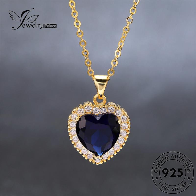 Jewelrypalace Fashion Safir Asli Kalung Perak Wanita Love925 Gold N537