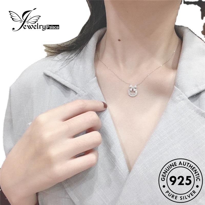 Jewelrypalace Wanita Perak Berlian Fashion Busur Kalung925 Asli Moissanite N994