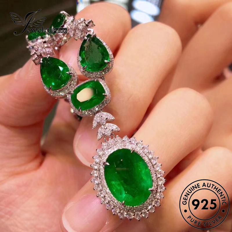 Jewelrypalace Emerald Berlian Wanita Bulat925 Kalung Mewah Perak Asli N1011